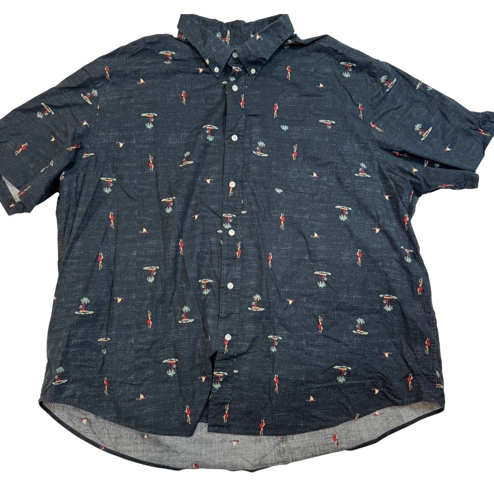 Saddlebred Mens 3X Hula‎ Dancer Palm Tree Navy Button Down Shirt Classic Fit